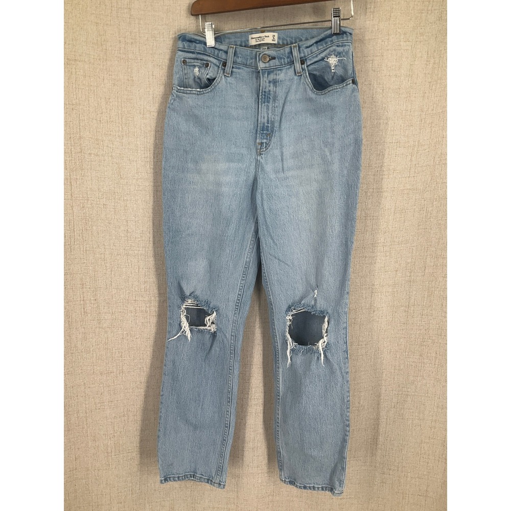Abercrombie & Fitch Jeans Women 29 Blue Cotton 90s Straight Curve Love Ripped
